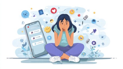 Concept of tech addiction and anxiety caused by constant phone interaction