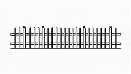 Minimalist Black Fence on White: Geometric, Clean, Isolated, Modern Design.