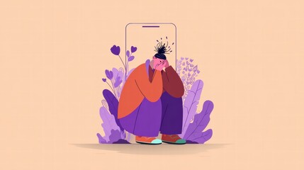Concept of tech addiction and anxiety caused by constant phone interaction
