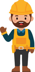 Cartoon Construction Worker in Safety Helmet