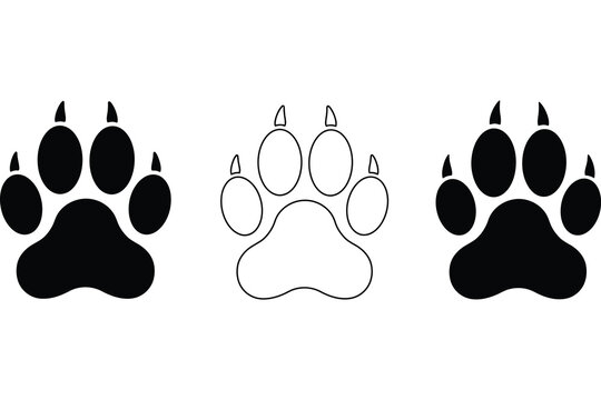 Big Cat Paw Print Icon Black White Outline animal print lion paw tiger paw panther paw cougar paw jaguar paw wildlife footprint track claws
