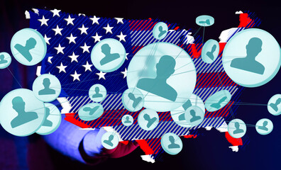 Obraz premium Illustrative image depicting a network of US citizens. Ideal for social media, news, and political contexts.