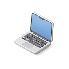 Modern open laptop computer with blue screen in isometric view on isolated background vector