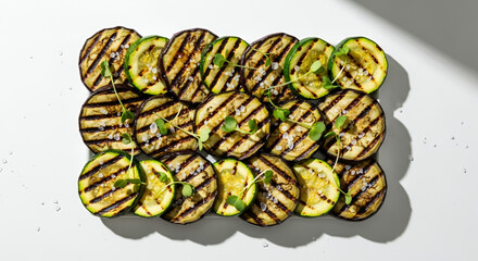 Fototapeta premium Artistic Flat Lay of Grilled Eggplant and Zucchini