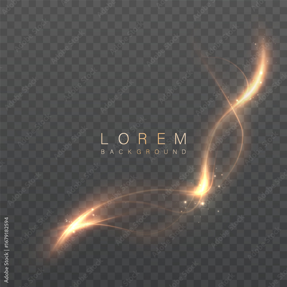 Wall mural golden glowing swirl with sparkles on dark background. abstract light wave in vector format with edi
