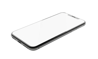 Isolated smartphone with blank white screen display on a black background in studio shot