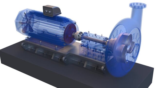 Factory pump and motor animation with transparent outline