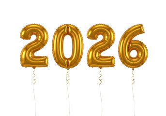 Golden year balloons isolated on transparent background