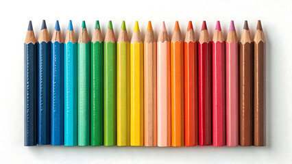 Obraz premium Vibrant collection of colored pencils arranged in rainbow spectrum overhead studio view