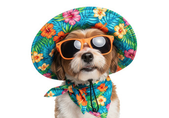 Dog wearing hat and sunglasses isolated on transparent background