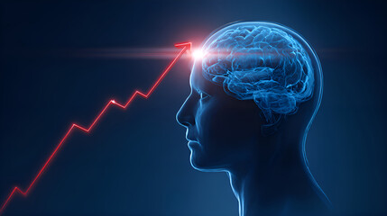 Obraz premium Growing intelligence, human brain with increasing graph symbolizing development
