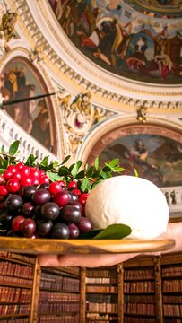 Cheese platter in ornate library