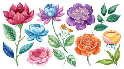 Vector art of watercolor flowers set, perfect for adding a touch of elegance and charm to any design project with its delicate floral elements