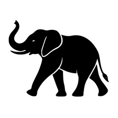 Obraz premium Black Silhouette Elephant with Raised Trunk Vector Isolated on White Background