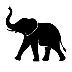 Obraz premium Black Silhouette Elephant with Raised Trunk Vector Isolated on White Background