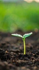 Tiny sprout emerging from soil