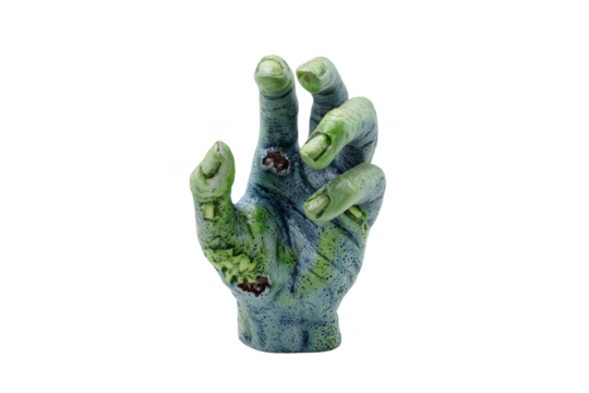 Green zombie hand with decaying and blue skin isolated on a transparent background image