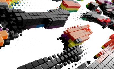 Abstract 3D Block Structures: Colorful Cubes and Pixel Art Design