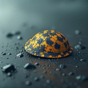 Turtle Shell with Maple Leaf Pattern on Wet Surface