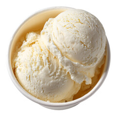 Delightful vanilla ice cream scoops in a bowl, isolated on a transparent, creating a refreshing