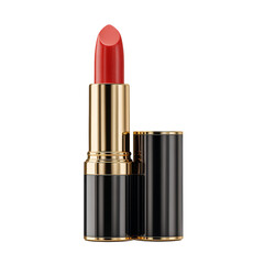 Obraz premium Elegant coral lipstick with golden accents isolated on a transparent field for glamorous