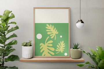 Aesthetic framed photo with houseplant, home decor