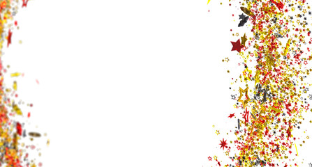 Bright gold, red, and silver stars confetti on white. Perfect for celebrations.