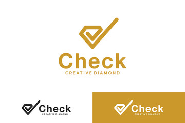 Modern check mark inside diamond logo, symbol of trust, quality, and premium branding for professional business identity