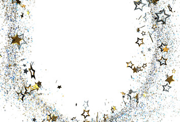 Sparkling festive background with gold and silver stars and glitter. Perfect for holidays,...