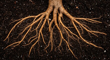Tree Roots Growing in Dark Soil.