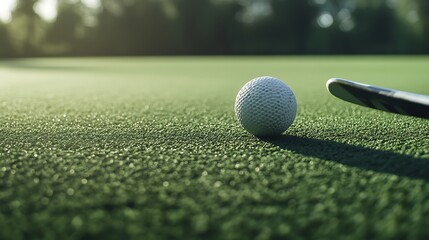 A field hockey stick pushing the ball on green turf, close-up angle