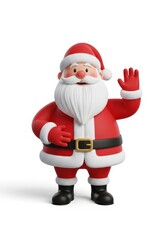A cartoon illustration of Santa Claus with a white beard and red suit, waving. His hat is also red. The background is plain white