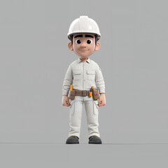 3D Cartoon Character Of Construction Worker In Safety Uniform