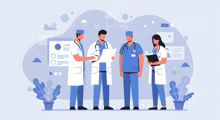 Doctors' Collaboration: A dedicated group of medical professionals collaborate, deep in discussion, exemplifying the synergy of healthcare expertise.
