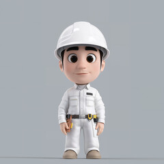 3D Cartoon Character Of Construction Worker In Safety Uniform