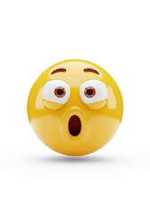 Fototapeta premium A digital rendering of a surprised emoji, showing open mouth, wide eyes, and a simple yellow design on a white background