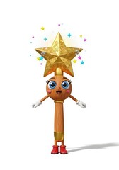 Naklejka premium A whimsical illustration of a character resembling a wand with a star head, surrounded by colorful stars