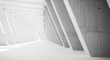 Fototapeta premium Abstract architecture background with geometric concrete beams, creating a modern and minimal interior space with light and shadow patterns
