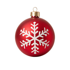 Red christmas ornament with white snowflake decoration isolated on transparent background
