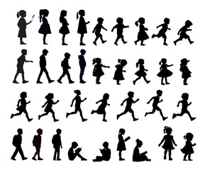 Children silhouette set - vector illustration