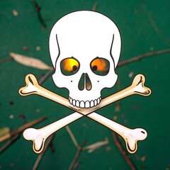 Skull and crossbones graphic on a textured green background