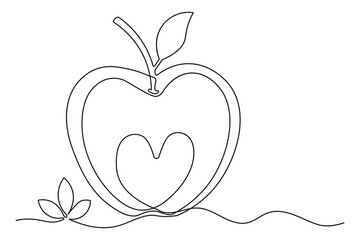 Apple fruit continuous single line outline minimal style isolated illustration