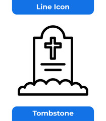 Obraz premium Tombstone Icon with a Cross on a Grave, a Symbol of Death, Cemetery, and Halloween in an Outline Style with Vector Concept