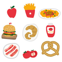 Cute food doodle sticker with a white border design element set