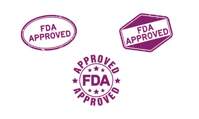 Purple grunge rubber fda approved stamp sticker set, certified medical product label design.
