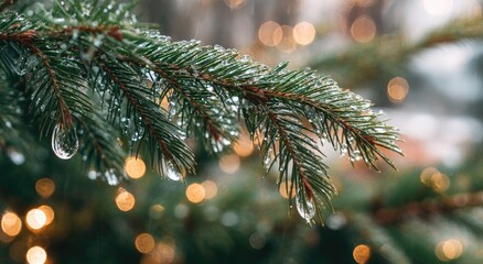 Close-up of a wintry pine branch