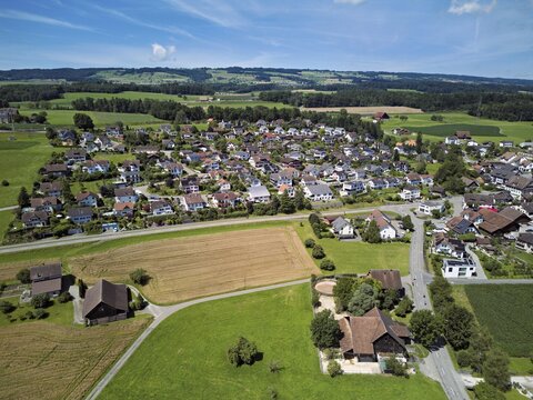 View from the village behind the Lindenberg, M&uuml;hlau, Freiamt, Canton, Aargau, Switzerland