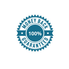 Money back guarantee label stamp, refund assurance badge vector design.
