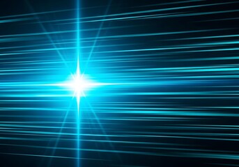 Bright blue starburst illuminates streaking lines of light against a dark futuristic background
