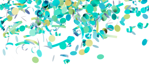Beautiful teal and gold confetti falling on white background. Perfect for party, celebration, and festive designs.